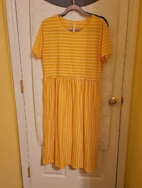 Tickled Teal Yellow & White Striped Tee